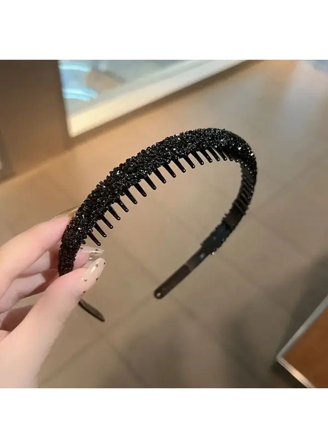 عصابة الشعر الرمادية الماسية المزينة بحواف مسننة مقاومة للانزلاق لغسل الوجه - Image 1